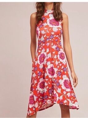MAEVE by ANTHROPOLOGIE Cleary Midi Dress Red Floral Sleeveless Boho Size XL